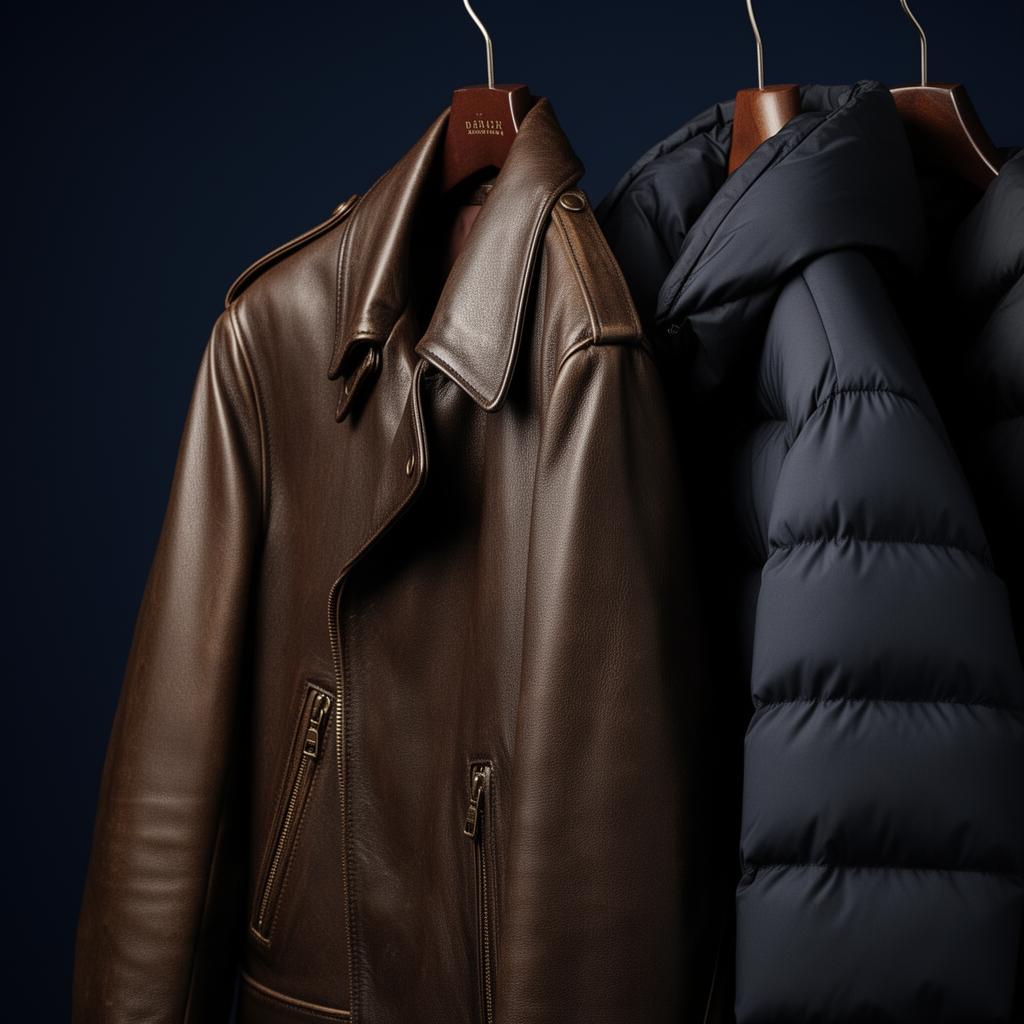 Premium leather jacket and designer down jacket